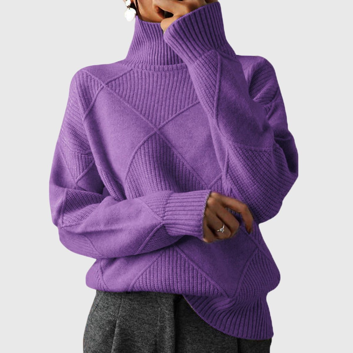 Women's Rib-Knit Roll-Neck Pullover – Violet