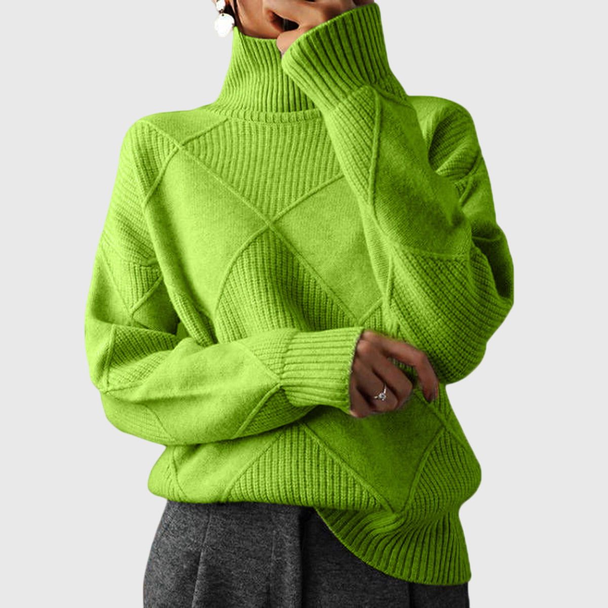 Women's Rib-Knit Roll-Neck Pullover – Green