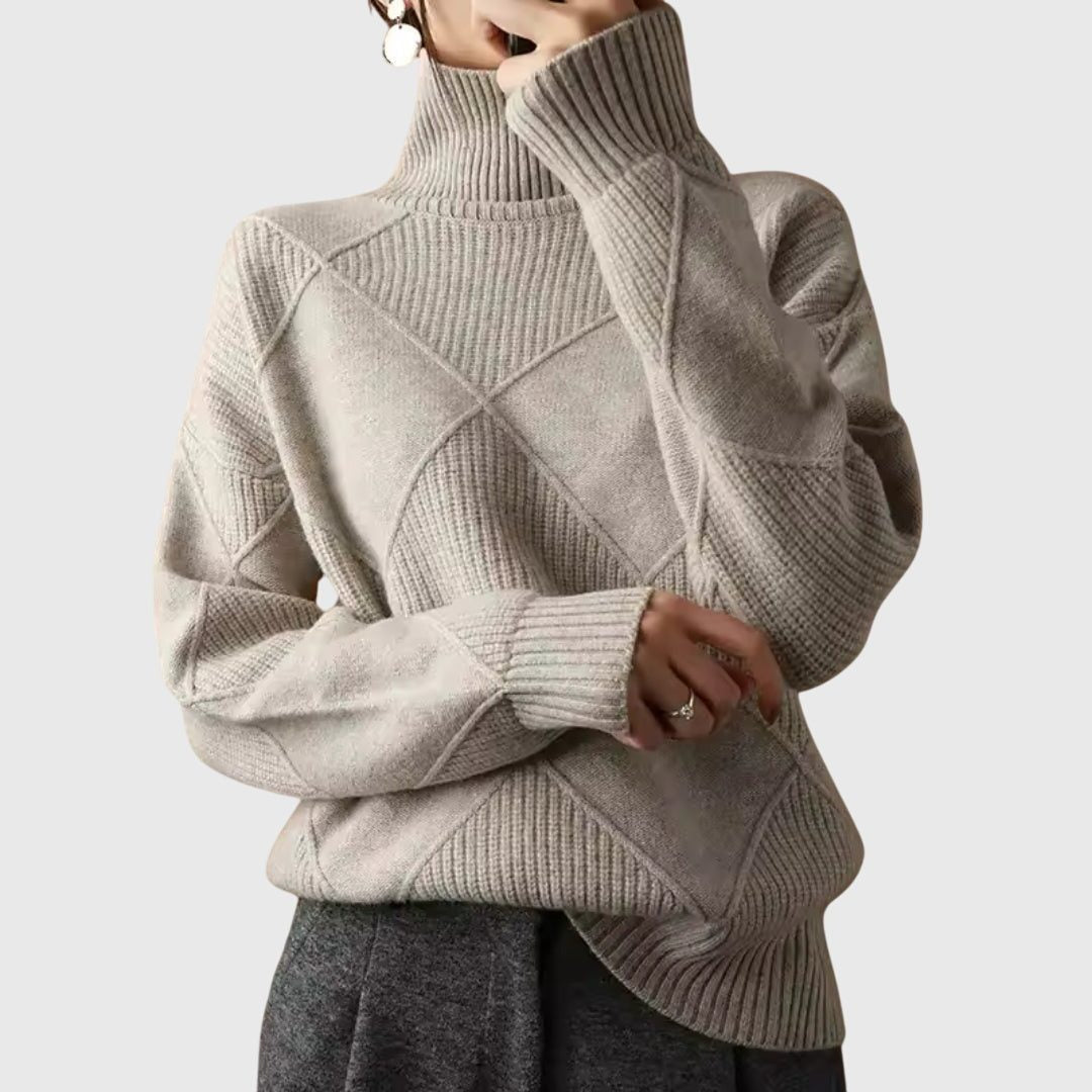 Women's Rib-Knit Roll-Neck Pullover – Gray