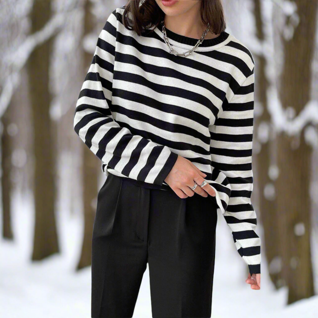 Women's Print-Detail Long-Sleeve Top – Black