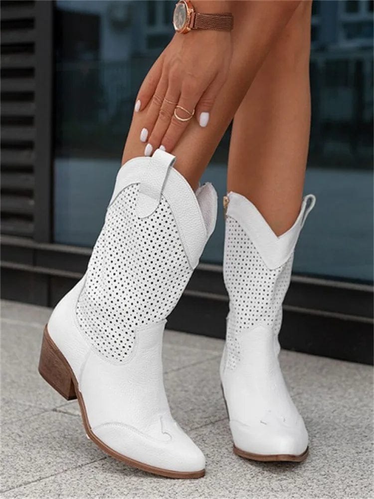 Women's Western Support Cowboy Boots – White