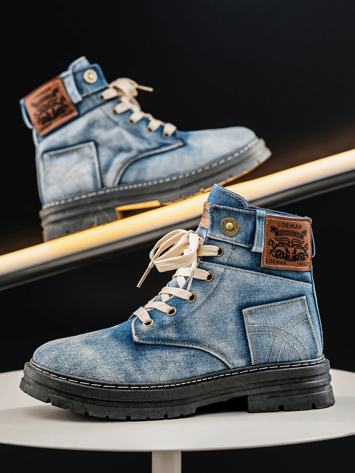 Men's Denim-Style Laced Boots – view 3
