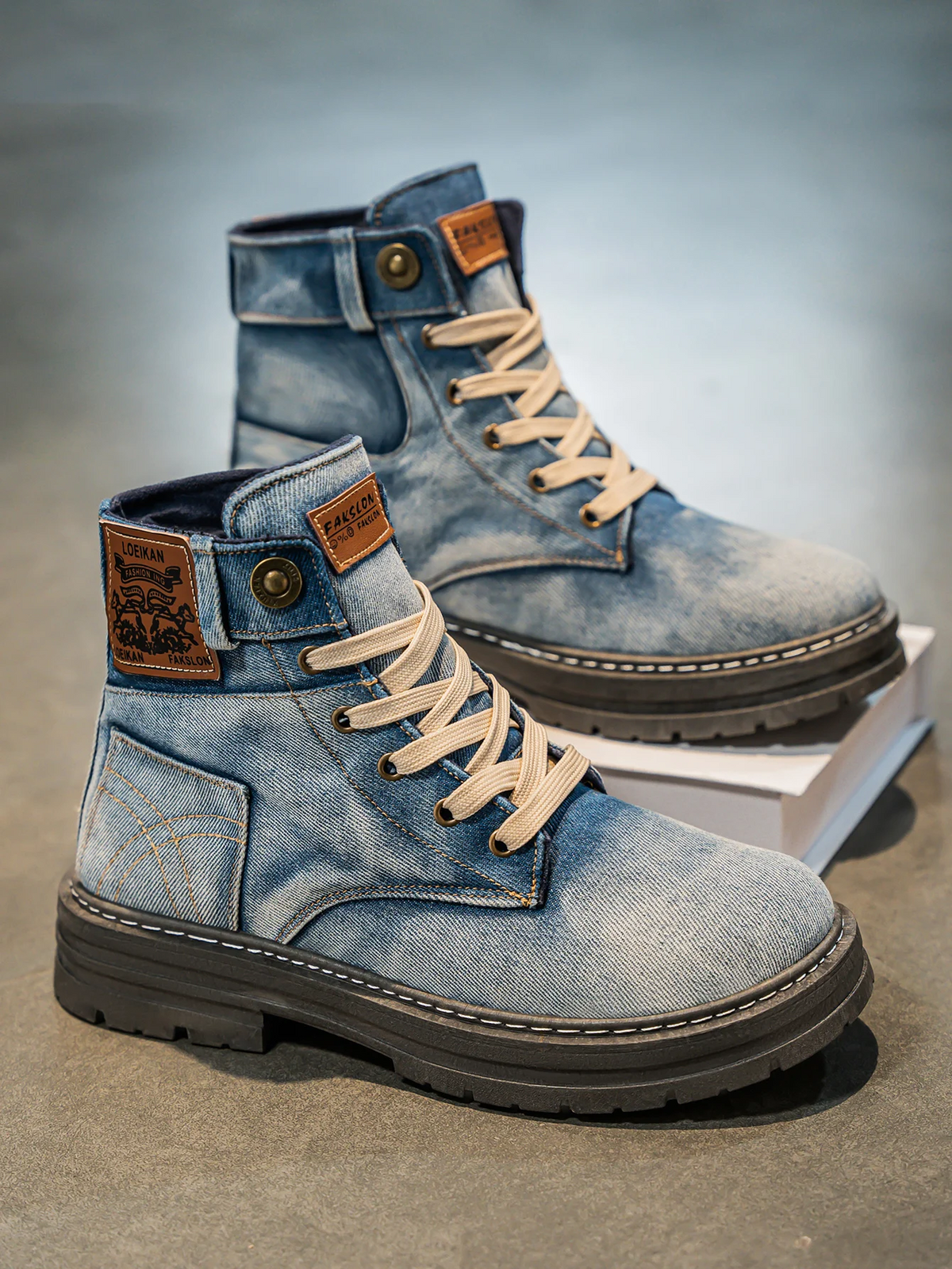 Men's Denim-Style Laced Boots – Blue