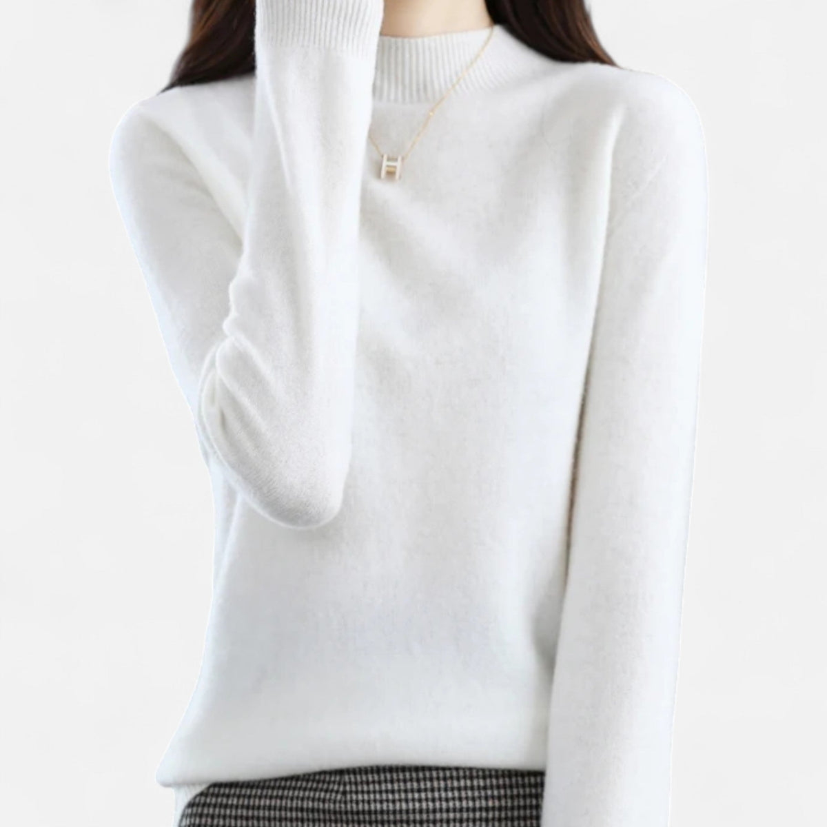 Women's Pure Wool Half-Neck Pullover – White