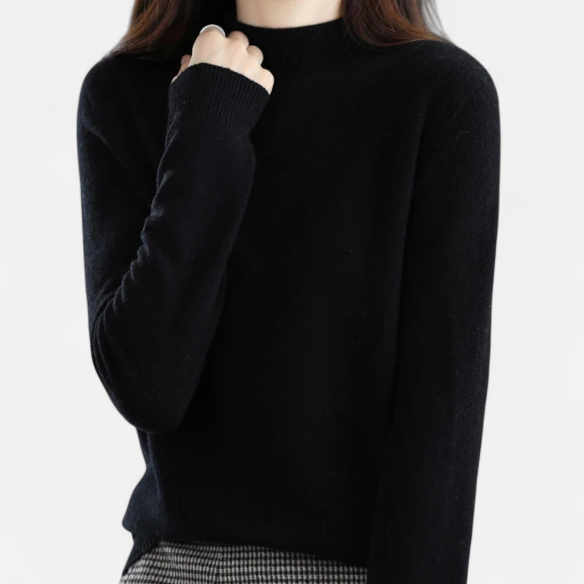 Women's Pure Wool Half-Neck Pullover – Black