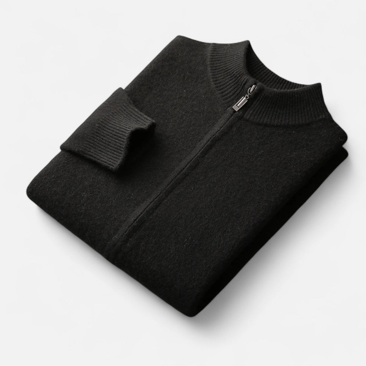 Men's Merino Wool Full-Zip Stand Collar Knit Cardigan – Black