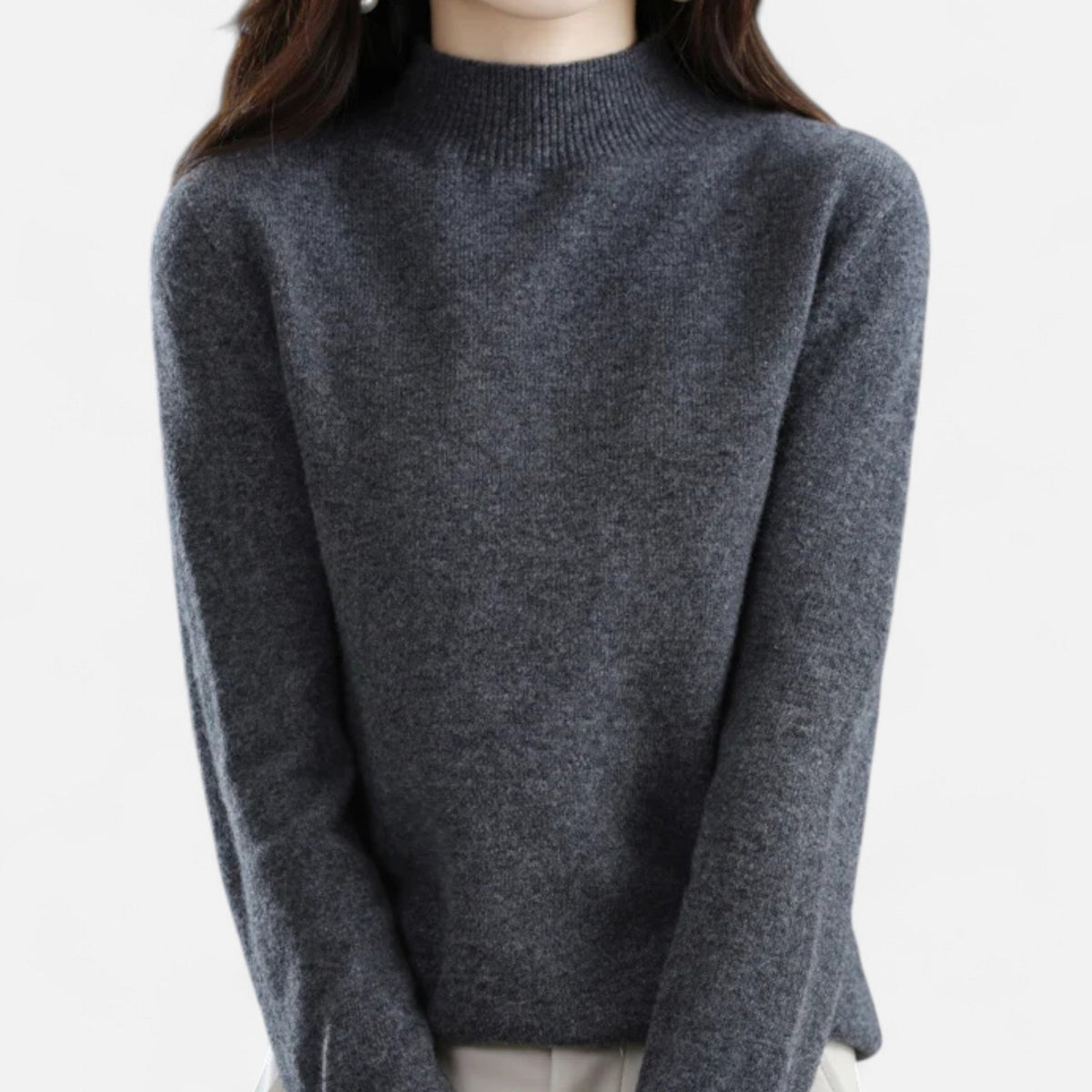 Women's Pure Wool Half-Neck Pullover – Dark Gray