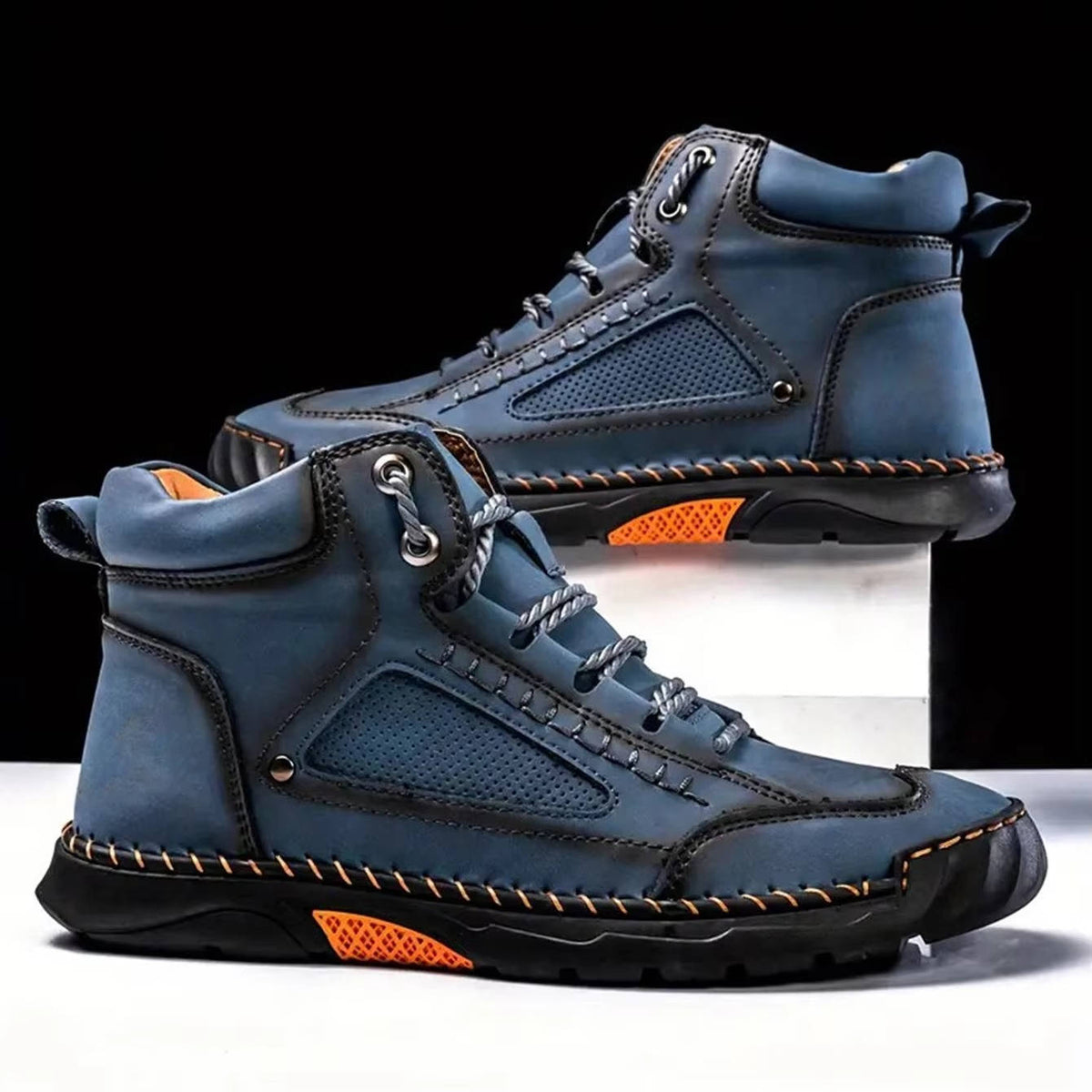 Men's Hand-Stitched Laced Outdoor Boots – Dark Blue
