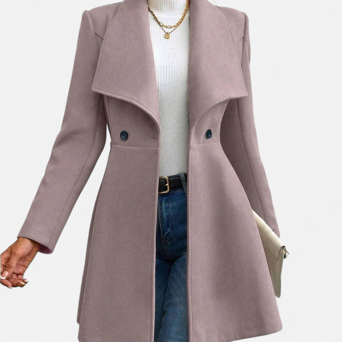 Women's Lapel Wool Cold-Weather Coat with Button Front – Khaki