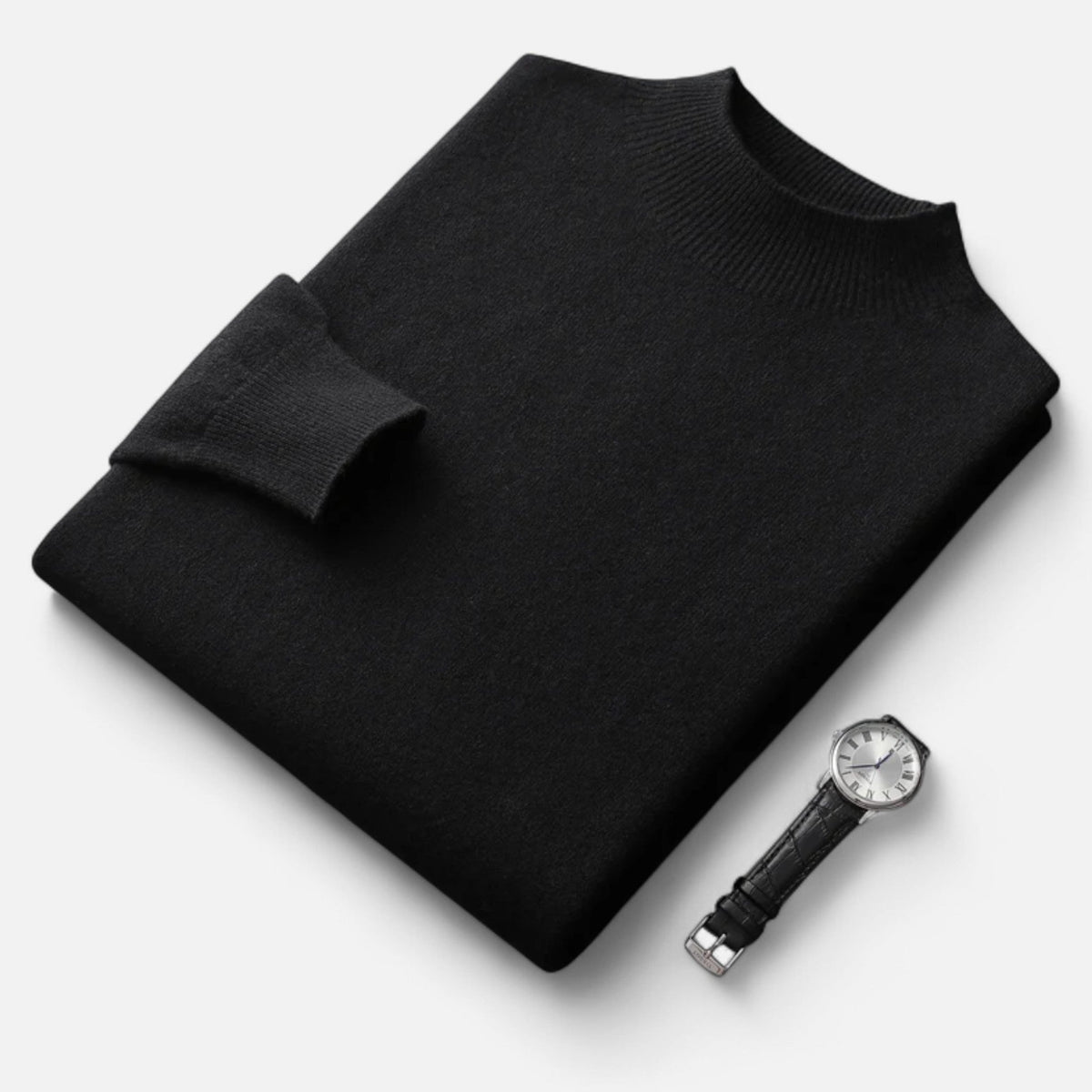 Men's Wool Half-Turtleneck Pullover – Black