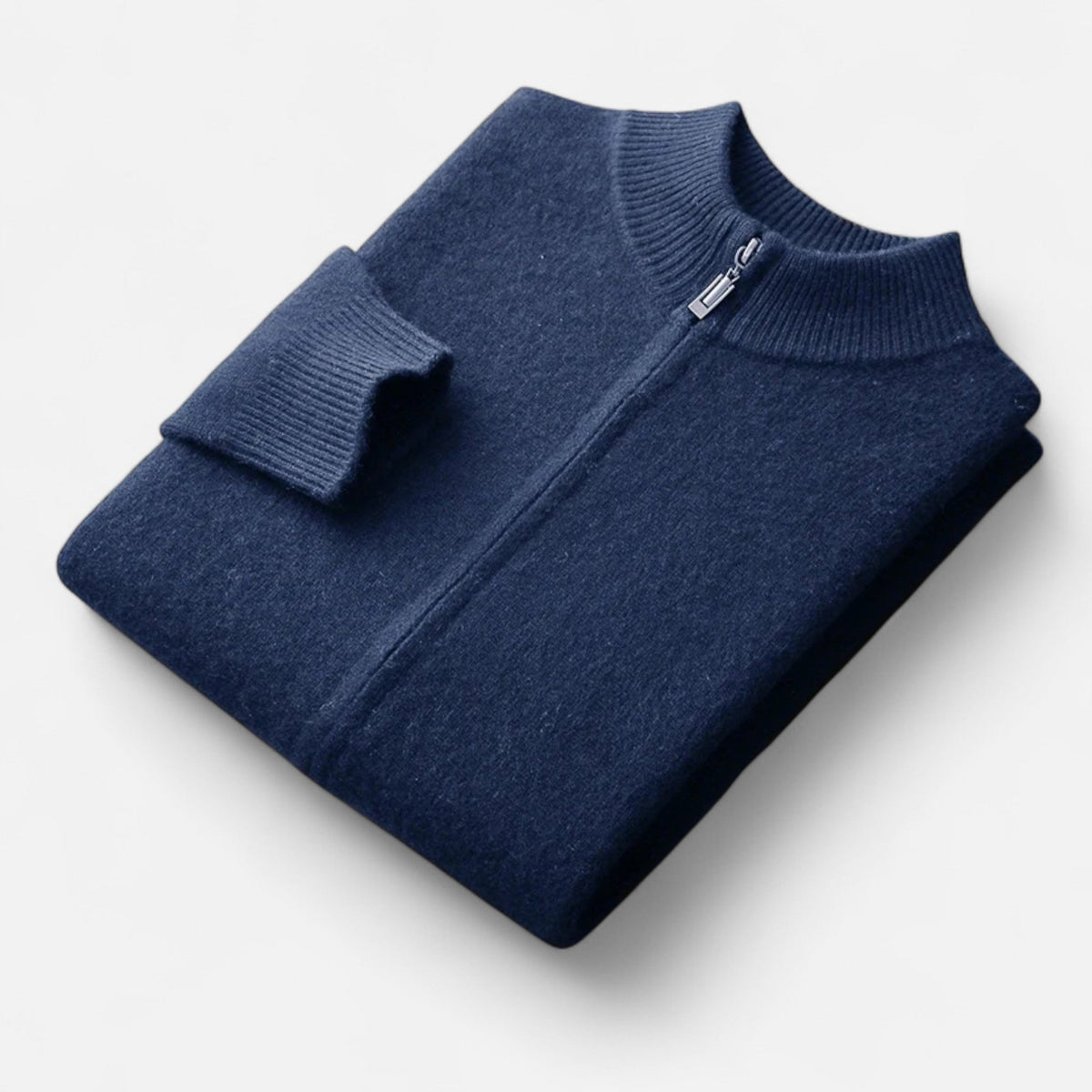 Men's Merino Wool Full-Zip Stand Collar Knit Cardigan – Blue