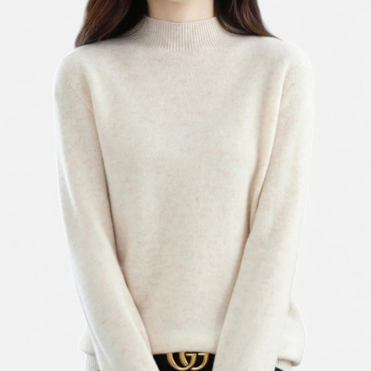 Women's Pure Wool Half-Neck Pullover – Beige
