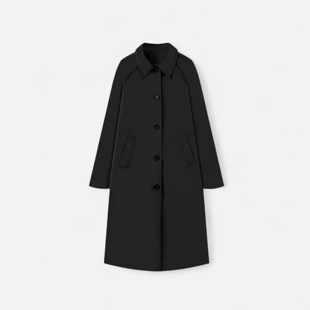 Women's Long Single-Breast Retro Trench Coat – Black