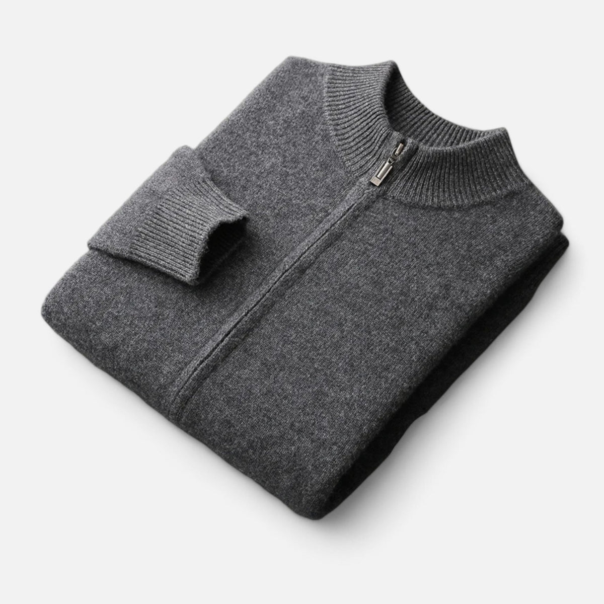 Men's Merino Wool Full-Zip Stand Collar Knit Cardigan – Gray