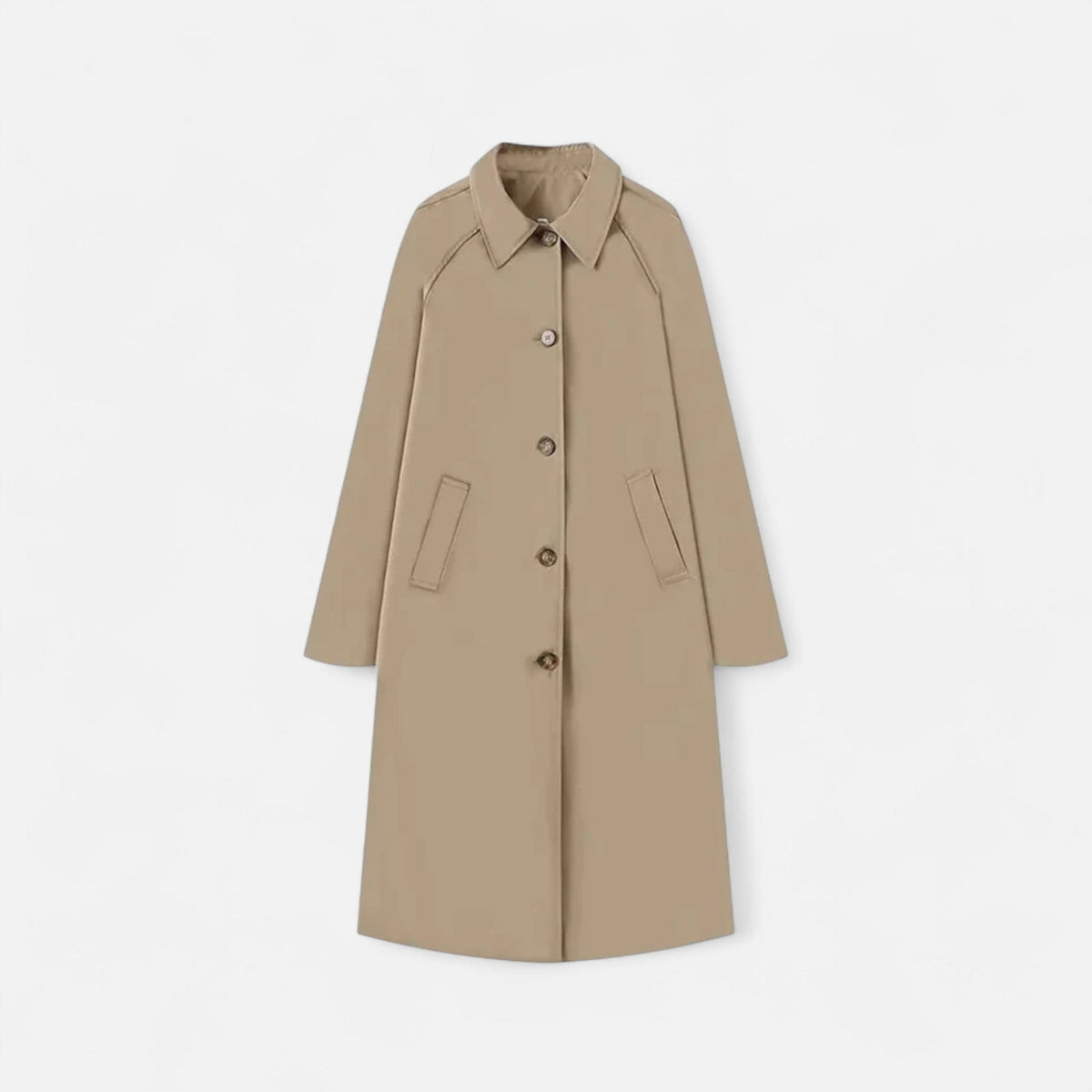 Women's Long Single-Breast Retro Trench Coat – Khaki