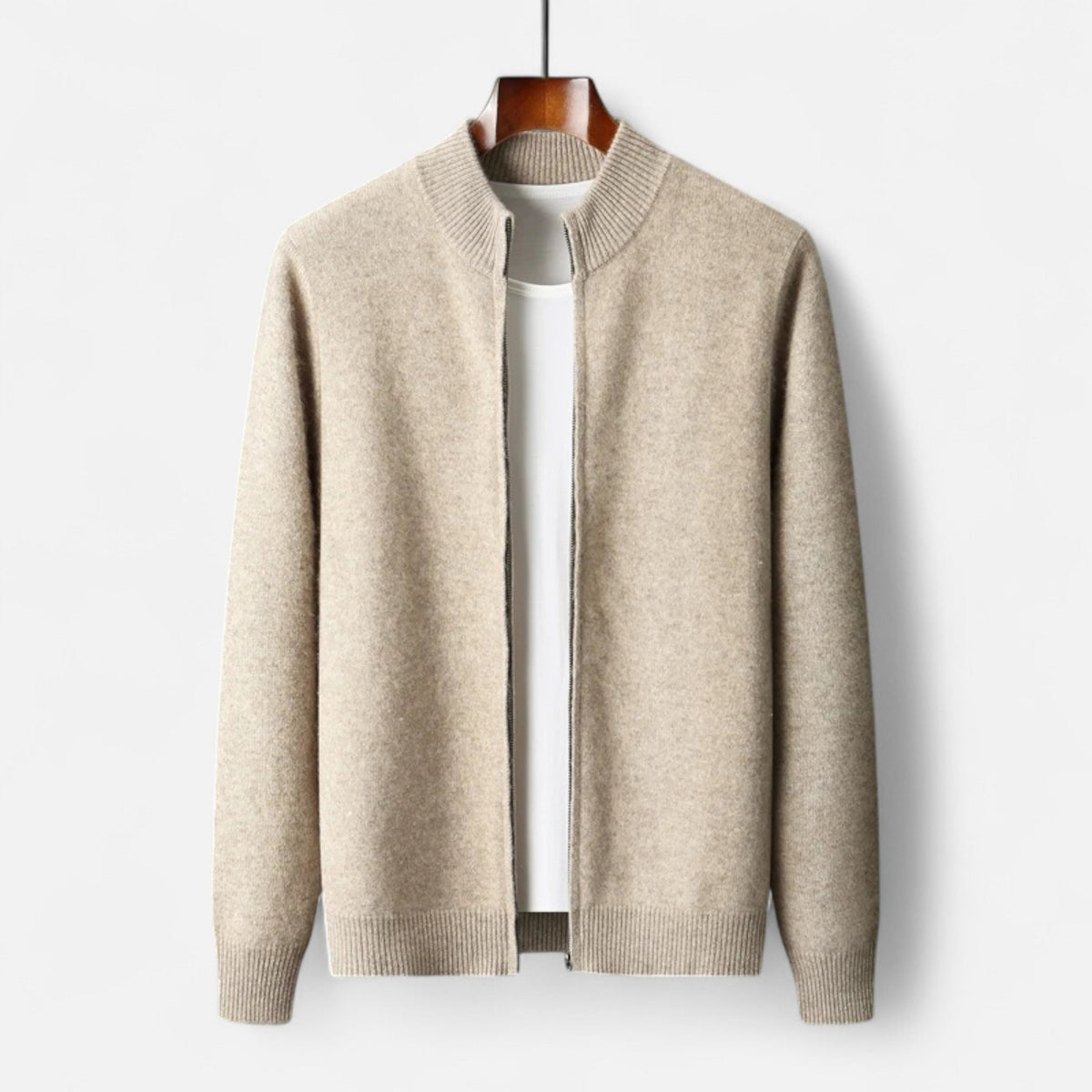 Men's Merino Wool Full-Zip Stand Collar Knit Cardigan – view 9