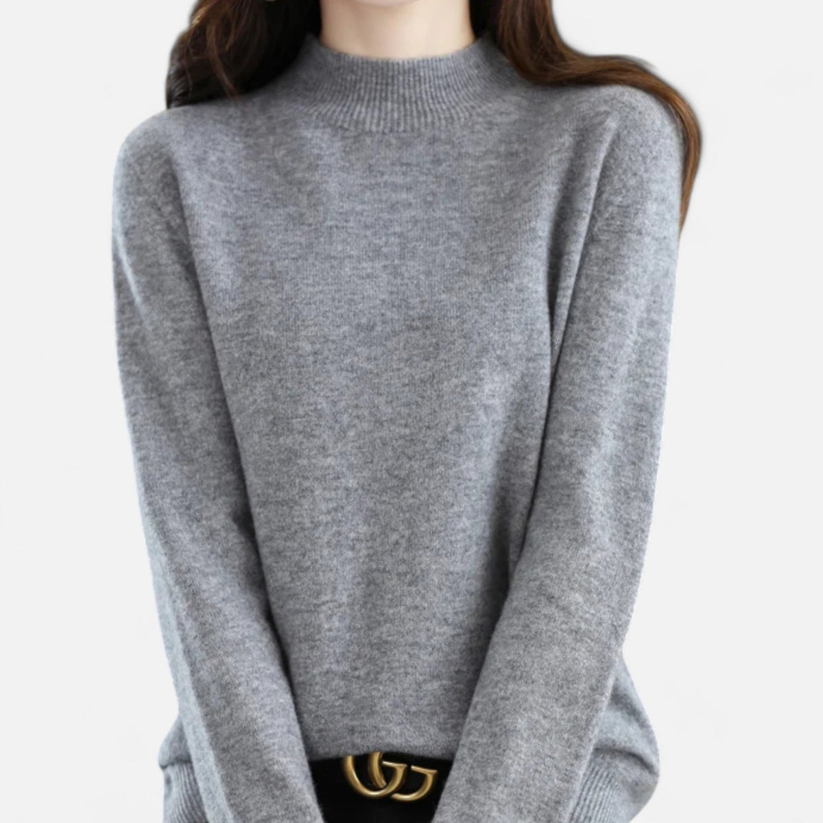 Women's Pure Wool Half-Neck Pullover – Gray