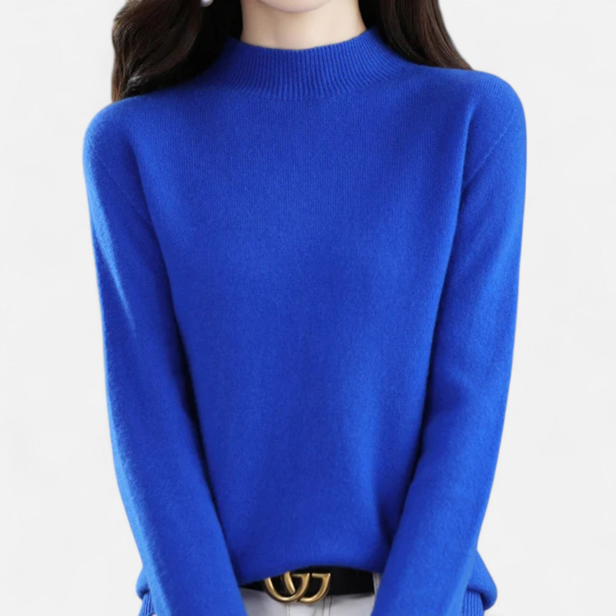 Women's Pure Wool Half-Neck Pullover – Blue