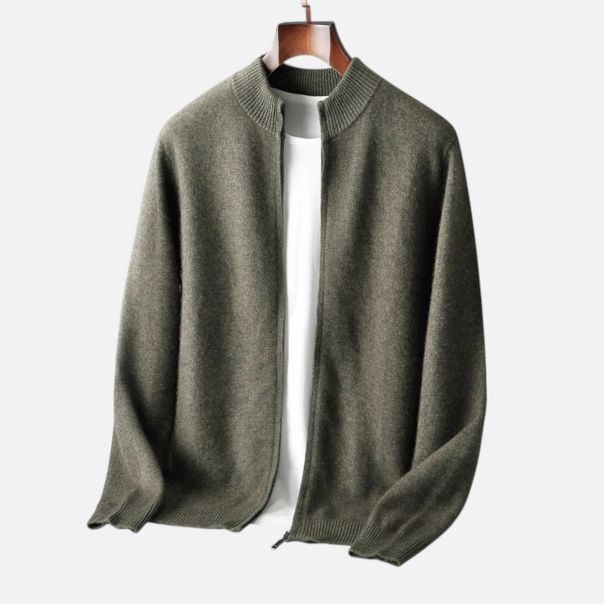 Men's Merino Wool Full-Zip Stand Collar Knit Cardigan – view 8