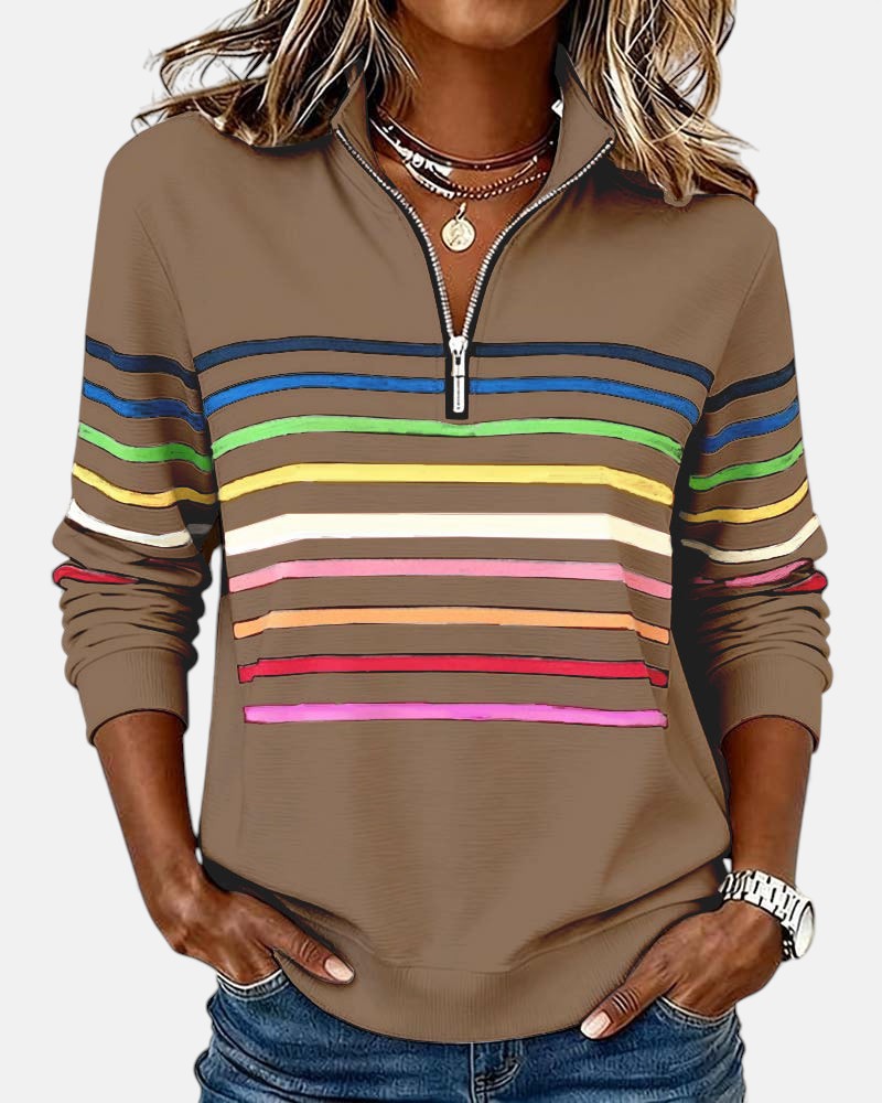 Women's Stripe-Detail Half-Zip Sweatshirt – Khaki