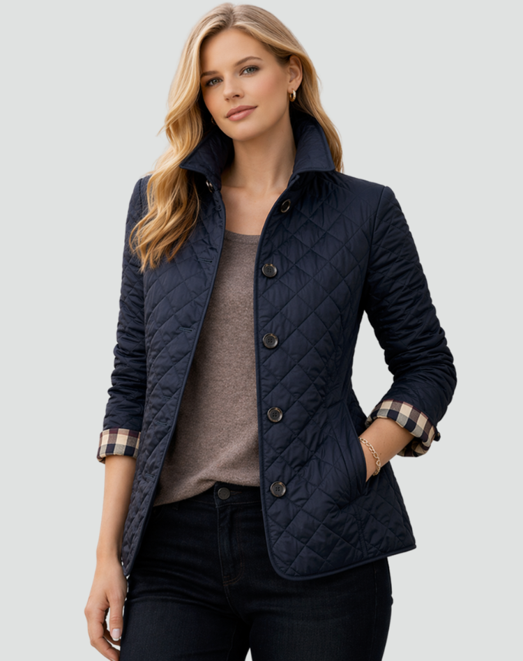Women's Padded Button-Front Jacket – Navy Blue