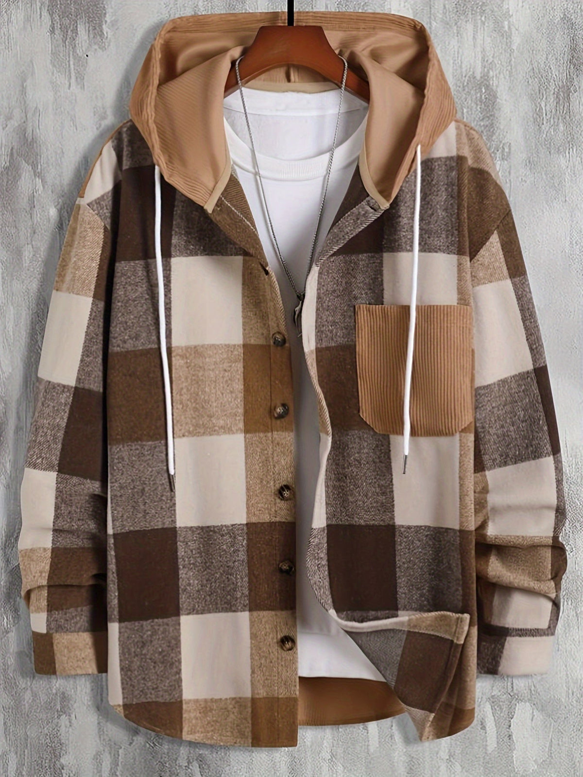 Men's Checked Hood-Detail Overshirt Jacket – view 2