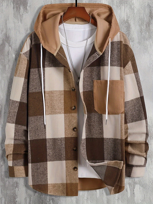 Men's Checked Hood-Detail Overshirt Jacket – view 2