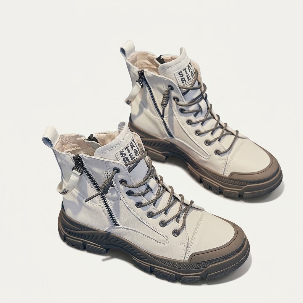 Women's High-Top Side-Zip Sneaker Boots for Weekends – Taupe