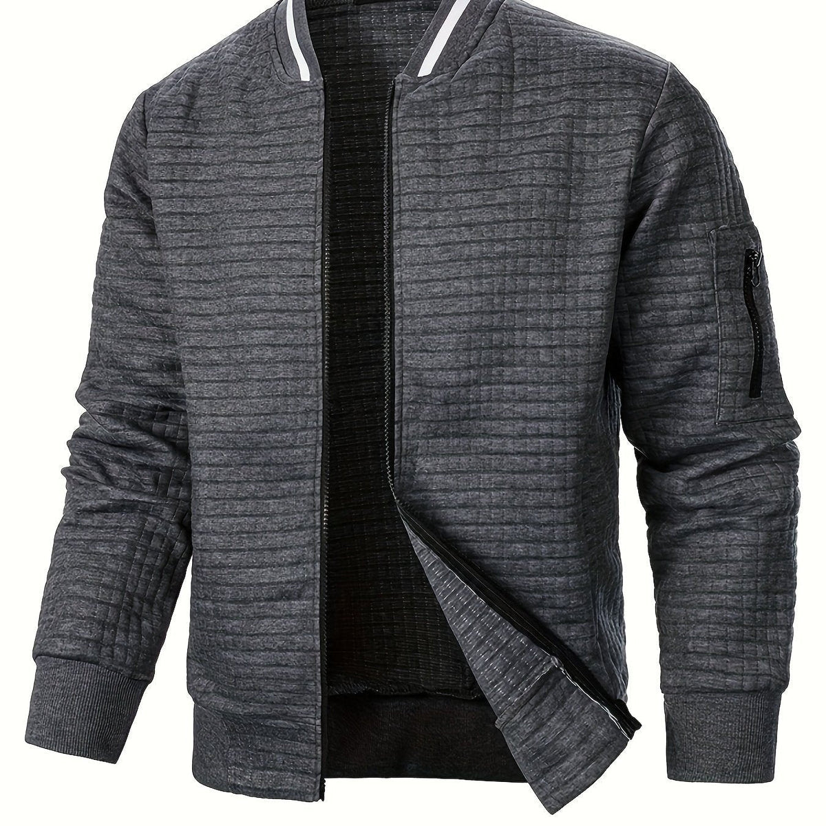 Men's Textured Full-Zip Bomber Jacket – Dark Gray