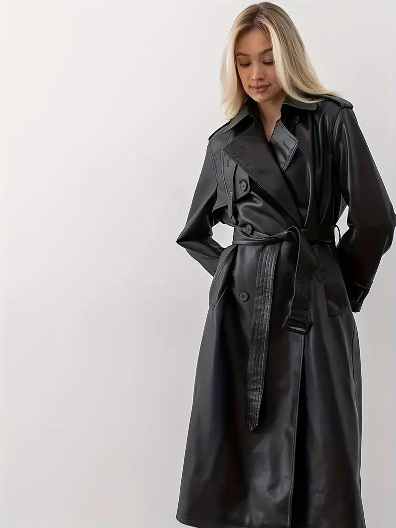 Women's Leather-Look Belt-Detail Trench Coat – view 3