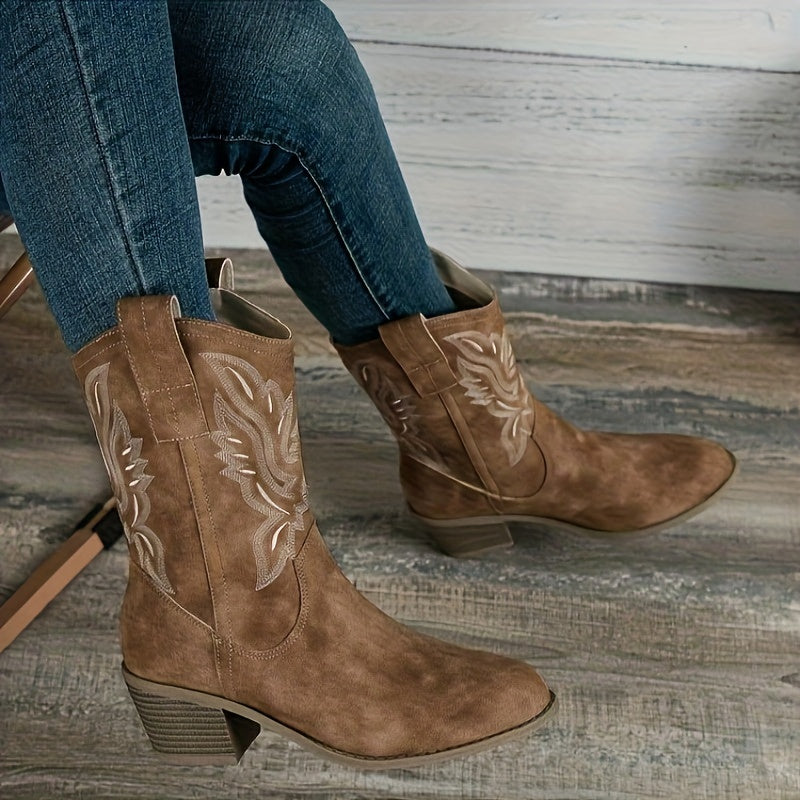 Women's Embroidery-Detail Wide Calf Western Cowboy Boots – view 3