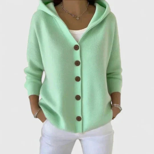 Women's Hood-Detail Button-Up Knit Cardigan – Green