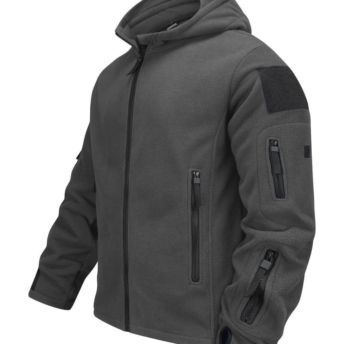 Men's Rugged Hood-Detail Full-Zip Jacket with Zip Pockets – Dark Gray