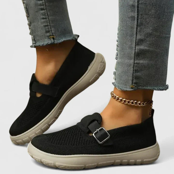 Women's Adjustable Strap Support Loafers – Black