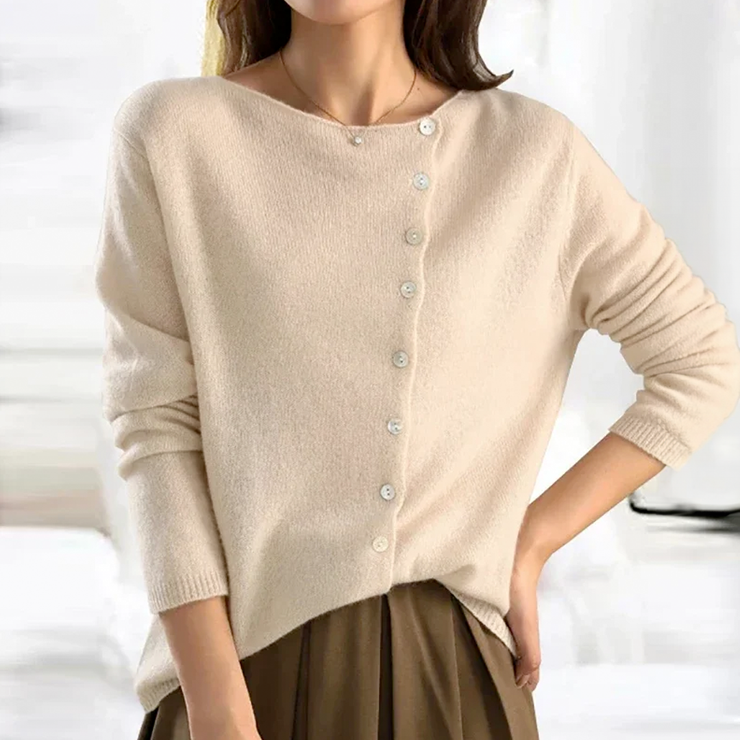 Women's Button-Front V-Neckline Knit Cardigan – Beige
