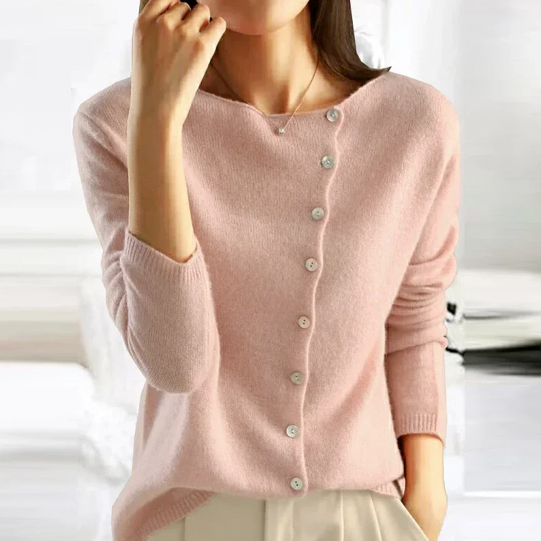 Women's Button-Front V-Neckline Knit Cardigan – Pink