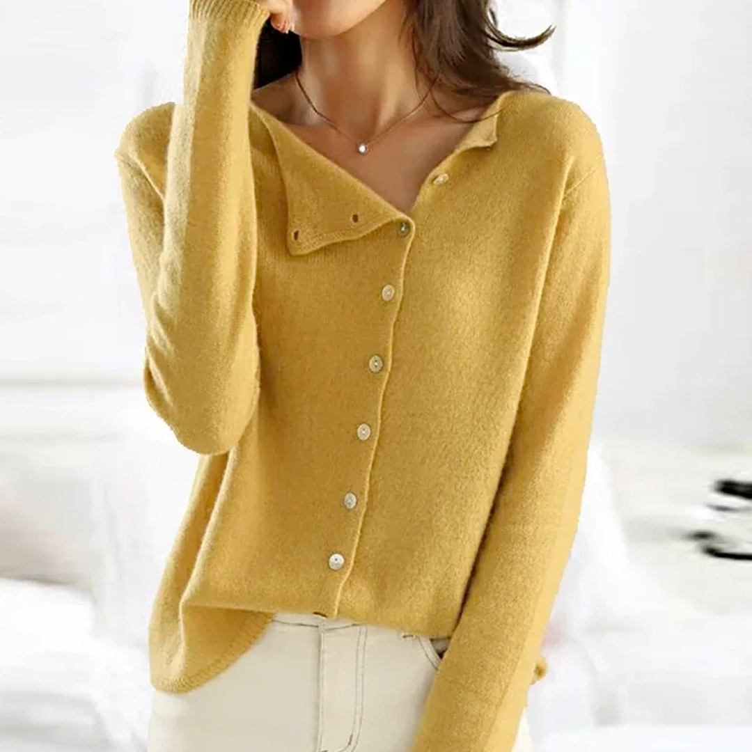 Women's Button-Front V-Neckline Knit Cardigan – Yellow