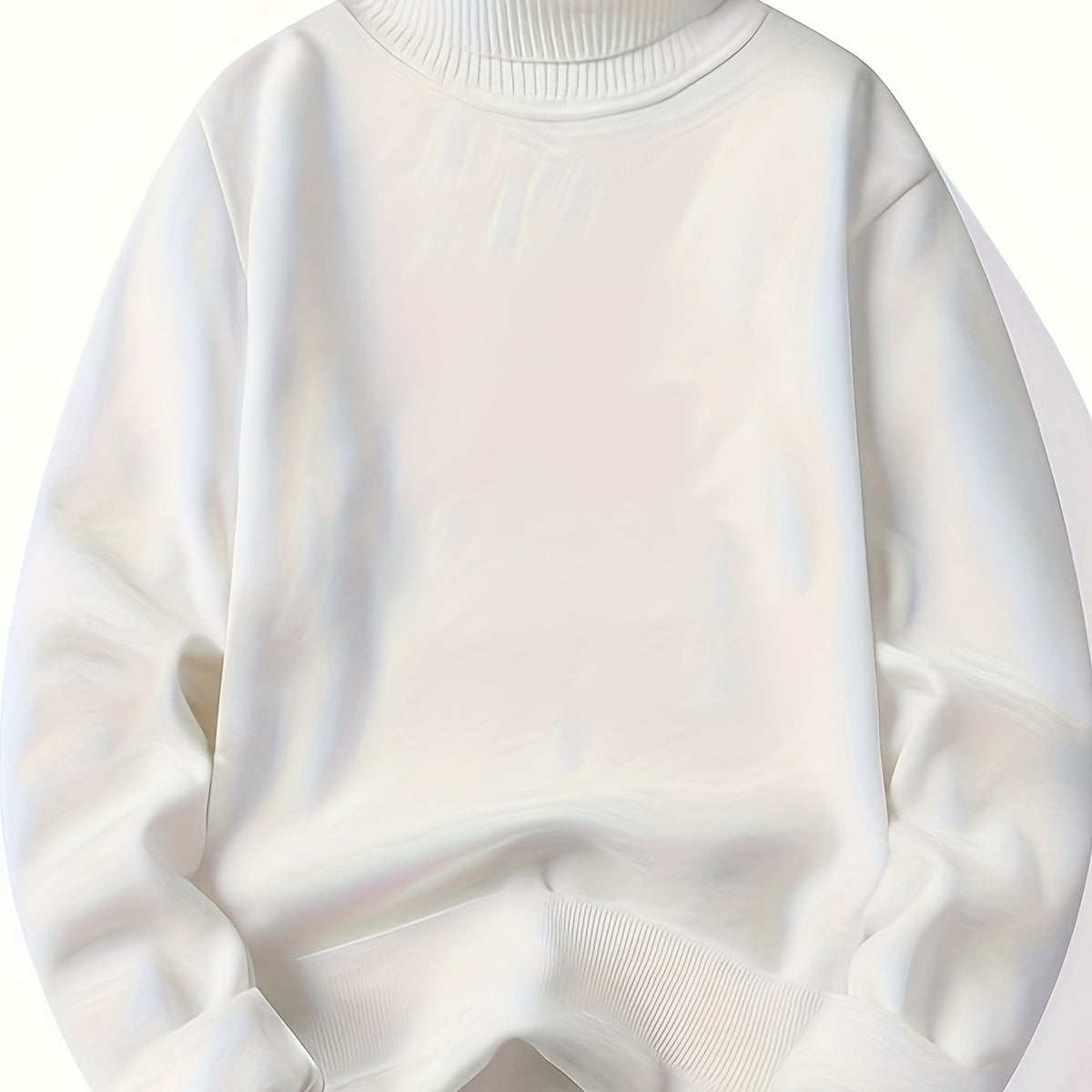 Men's Lined Roll Neck Knit Pullover for Winter – White