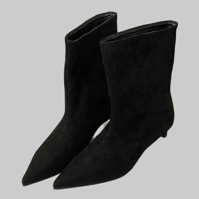 Women's Sleek Pointed-Toe Booties with Low Heel – Black