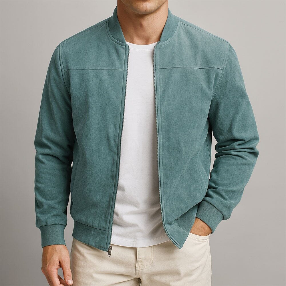 Men's Slim-Cut Suede-Finish Bomber Jacket – Blue Green