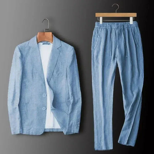 Men's Linen Blazer and Pants Set for Evening Wear – Sky Blue