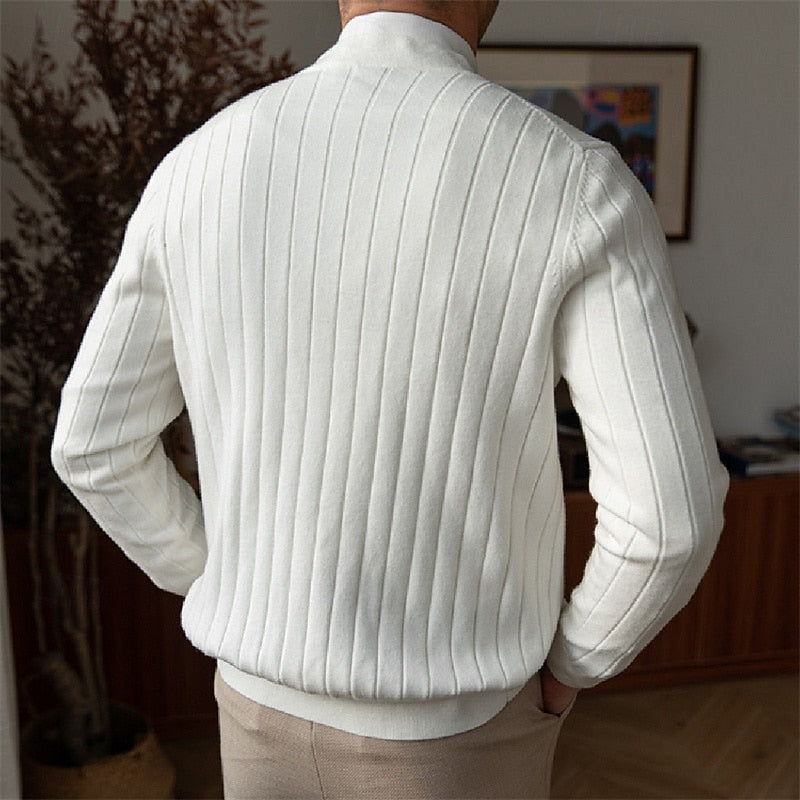 Men's Rib-Knit V-Neckline Button-Front Knit Cardigan – view 5