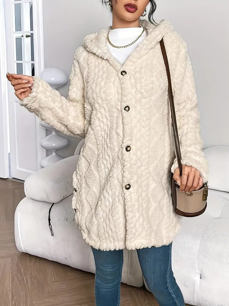 Women's Fleece Loose-Fit Hood-Detail Knit Cardigan – view 9