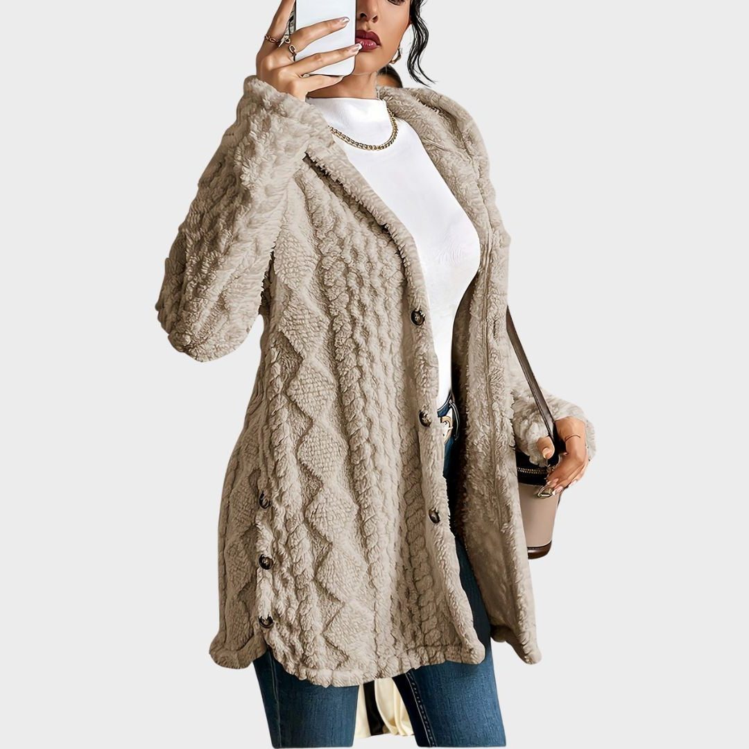 Women's Fleece Loose-Fit Hood-Detail Knit Cardigan – view 2