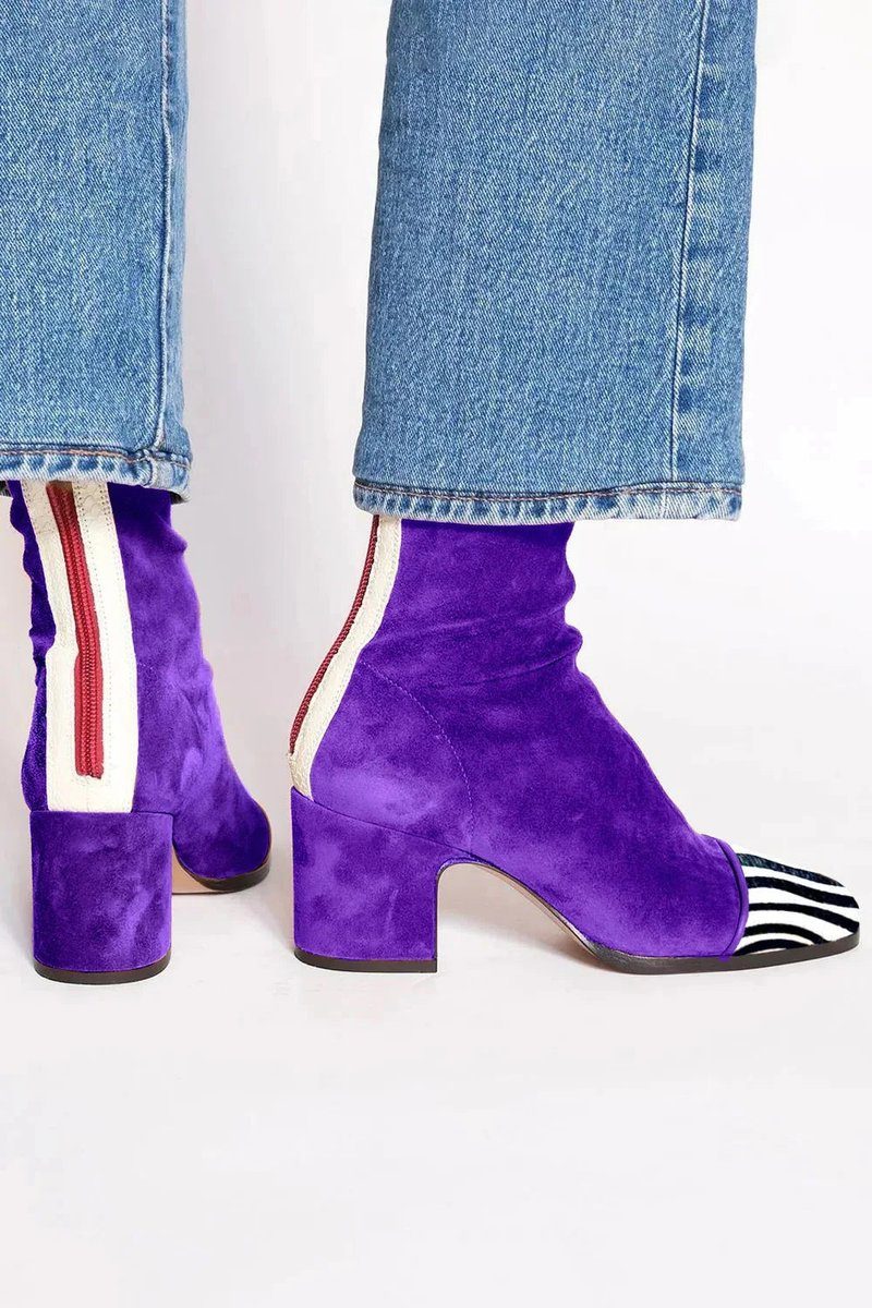 Women's Suede-Finish Block-Heel Booties – Purple