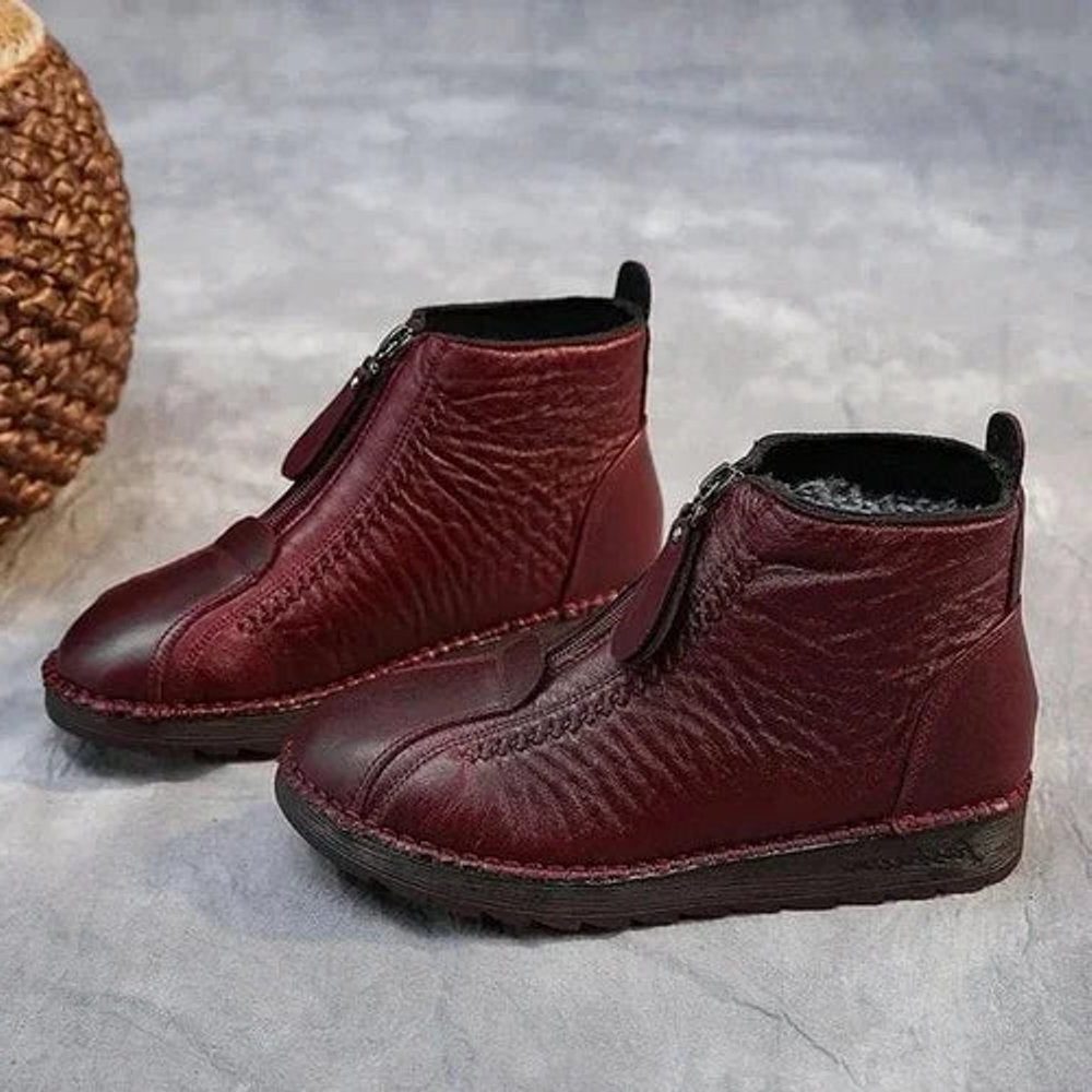 Women's Fleece-Backed Full-Zip Booties – Red