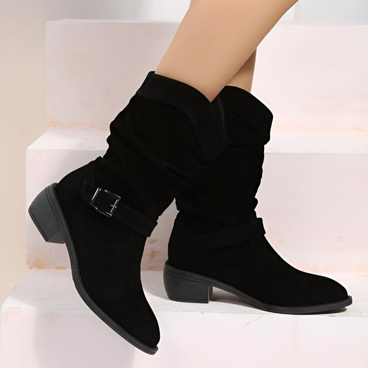 Women's Slouchy Block-Heel Mid-Calf Boots for Walking – view 3