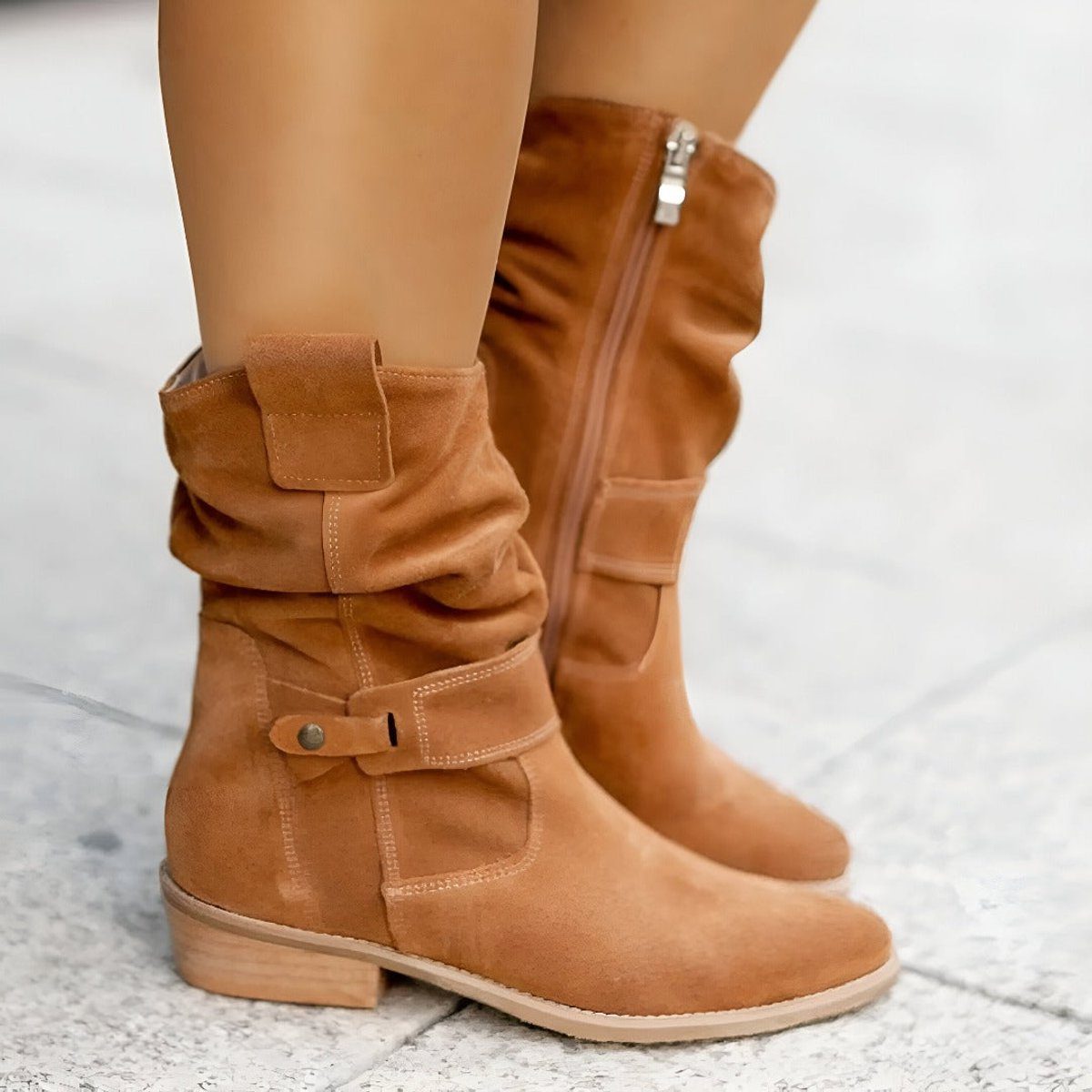 Women's Slouchy Block-Heel Mid-Calf Boots for Walking – view 2