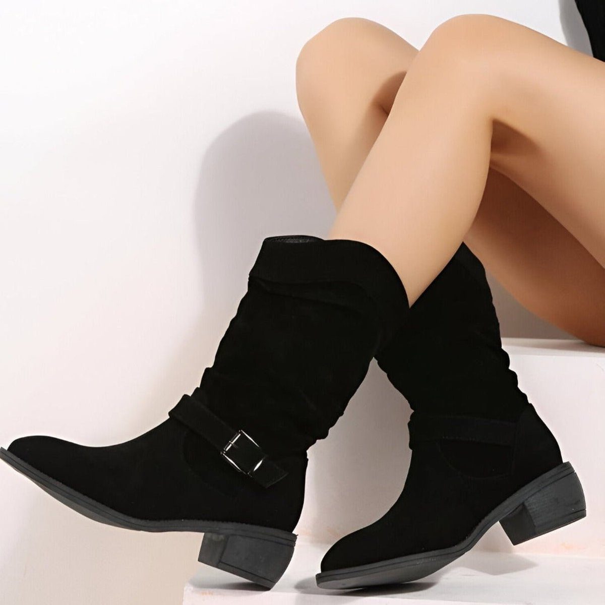 Women's Slouchy Block-Heel Mid-Calf Boots for Walking – view 4