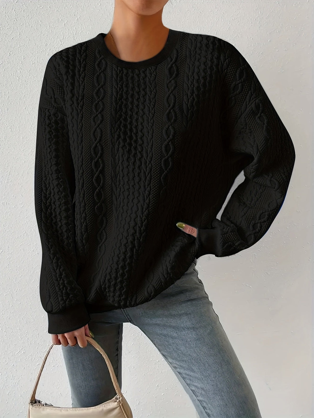 Women's Cable-Stitch Crew-Neck Sweatshirt – view 5
